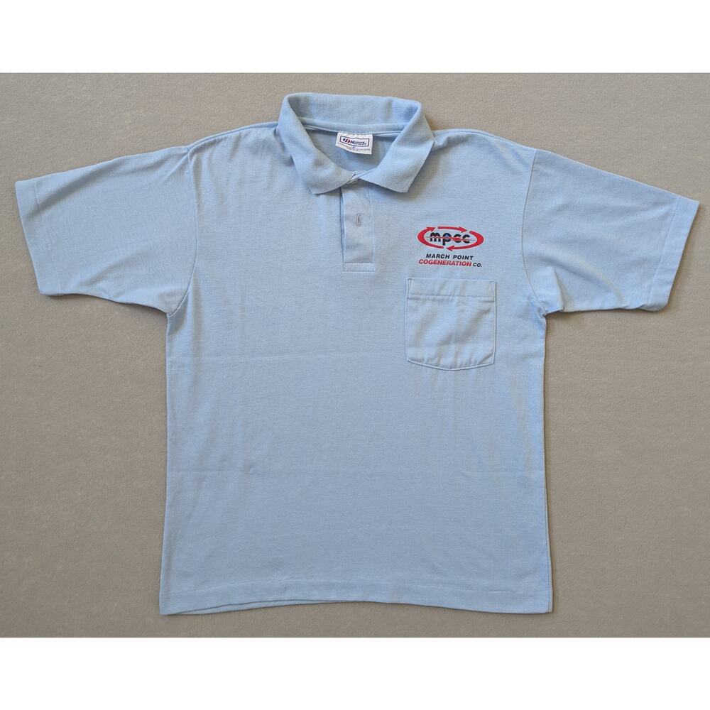 Vintage 80s Hanes Single Stitch March Point Cogeneration Polo Shirt Men’s M Blue